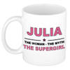 Naam cadeau mok/ beker Julia The woman, The myth the supergirl 300 ml - Naam mokken