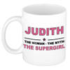 Naam cadeau mok/ beker Judith The woman, The myth the supergirl 300 ml - Naam mokken