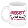Naam cadeau mok/ beker Jessy The woman, The myth the supergirl 300 ml - Naam mokken