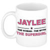 Naam cadeau mok/ beker Jaylee The woman, The myth the supergirl 300 ml - Naam mokken