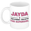 Naam cadeau mok/ beker Jayda The woman, The myth the supergirl 300 ml - Naam mokken