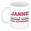 Naam cadeau mok/ beker Janne The woman, The myth the supergirl 300 ml - Naam mokken