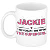 Naam cadeau mok/ beker Jackie The woman, The myth the supergirl 300 ml - Naam mokken