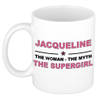 Naam cadeau mok/ beker Jacqueline The woman, The myth the supergirl 300 ml - Naam mokken