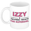 Naam cadeau mok/ beker Izzy The woman, The myth the supergirl 300 ml - Naam mokken