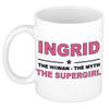 Naam cadeau mok/ beker Ingrid The woman, The myth the supergirl 300 ml - Naam mokken