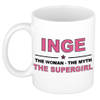Naam cadeau mok/ beker Inge The woman, The myth the supergirl 300 ml - Naam mokken