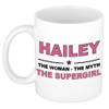 Naam cadeau mok/ beker Hailey The woman, The myth the supergirl 300 ml - Naam mokken