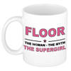 Naam cadeau mok/ beker Floor The woman, The myth the supergirl 300 ml - Naam mokken