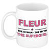 Naam cadeau mok/ beker Fleur The woman, The myth the supergirl 300 ml - Naam mokken
