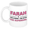 Naam cadeau mok/ beker Farah The woman, The myth the supergirl 300 ml - Naam mokken