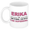 Naam cadeau mok/ beker Erika The woman, The myth the supergirl 300 ml - Naam mokken