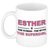 Naam cadeau mok/ beker Esther The woman, The myth the supergirl 300 ml - Naam mokken