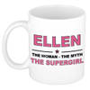 Naam cadeau mok/ beker Ellen The woman, The myth the supergirl 300 ml - Naam mokken