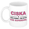 Naam cadeau mok/ beker Ciska The woman, The myth the supergirl 300 ml - Naam mokken