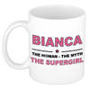 Naam cadeau mok/ beker Bianca The woman, The myth the supergirl 300 ml - Naam mokken