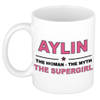 Naam cadeau mok/ beker Aylin The woman, The myth the supergirl 300 ml - Naam mokken