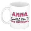Naam cadeau mok/ beker Anna The woman, The myth the supergirl 300 ml - Naam mokken
