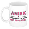 Naam cadeau mok/ beker Aniek The woman, The myth the supergirl 300 ml - Naam mokken
