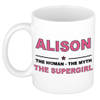 Naam cadeau mok/ beker Alison The woman, The myth the supergirl 300 ml - Naam mokken