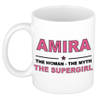 Naam cadeau mok/ beker Amira The woman, The myth the supergirl 300 ml - Naam mokken