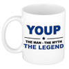 Naam cadeau mok/ beker Youp The man, The myth the legend 300 ml - Naam mokken