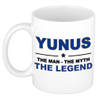 Naam cadeau mok/ beker Yunus The man, The myth the legend 300 ml - Naam mokken