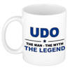 Naam cadeau mok/ beker Udo The man, The myth the legend 300 ml - Naam mokken