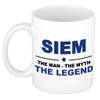 Naam cadeau mok/ beker Siem The man, The myth the legend 300 ml - Naam mokken