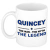 Naam cadeau mok/ beker Quincey The man, The myth the legend 300 ml - Naam mokken