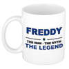 Naam cadeau mok/ beker Freddy The man, The myth the legend 300 ml - Naam mokken