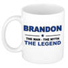 Naam cadeau mok/ beker Brandon The man, The myth the legend 300 ml - Naam mokken