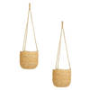 Set van 2x stuks hangende plantenpot/bloempot jute/zeegras diameter 17 cm - hoogte 14 cm creme beige - Plantenpotten