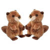 2x stuks pluche bruine bever knuffel 15 cm speelgoed - Knuffel bosdieren