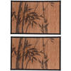 4x stuks rechthoekige placemats 30 x 45 cm bamboe bruin met zwarte bamboe print 1 - Placemats