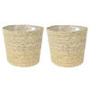 Set van 2x stuks plantenpot/bloempot van jute/zeegras diameter 22 cm en hoogte 19 cm creme beige - Plantenpotten