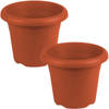 Set van 2x stuks terra cotta ronde plantenpotten/bloempotten kunststof diameter 22 cm - Plantenpotten