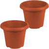 Set van 2x stuks terra cotta ronde plantenpotten/bloempotten kunststof diameter 18 cm - Plantenpotten