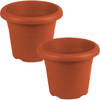 Set van 2x stuks terra cotta ronde plantenpotten/bloempotten kunststof diameter 14 cm - Plantenpotten