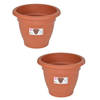 Set van 2x stuks terra cotta kleur ronde plantenpot/bloempot kunststof diameter 25 cm - Plantenpotten