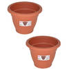 Set van 2x stuks terra cotta kleur ronde plantenpot/bloempot kunststof diameter 16 cm - Plantenpotten