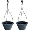 2x Antraciet kunststof hangende Respana bloempotten/plantenpotten 27 cm met kunststof haak - Plantenpotten