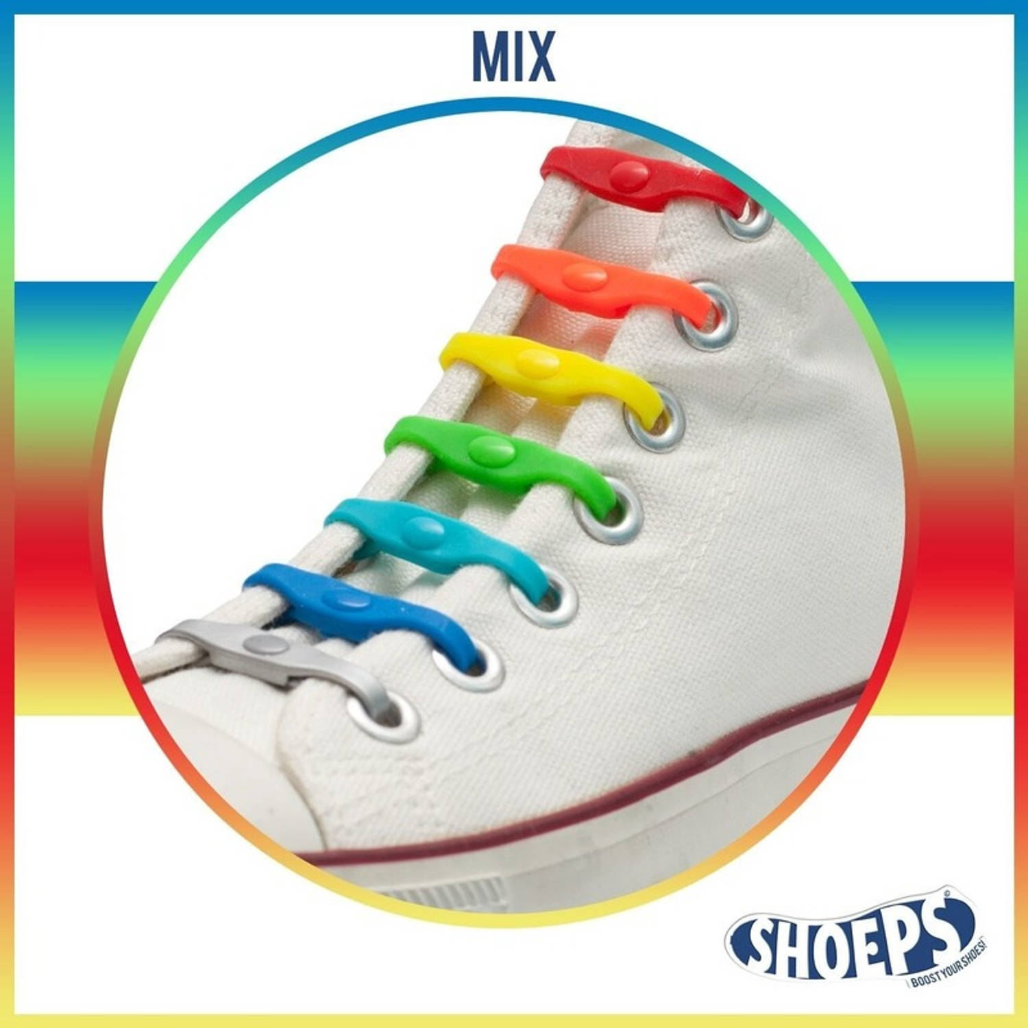 Overname Matroos Barcelona 14x Shoeps elastische veters regenboog voor kinderen/volwassenen -  Schoenveters | Blokker