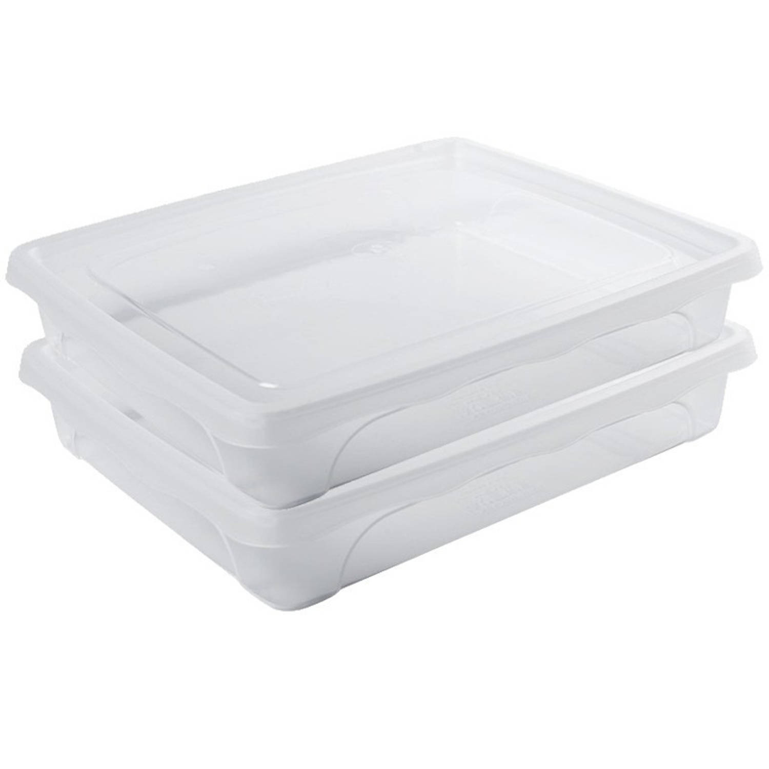2x Voedsel plastic bewaarbakje laag 1,5 liter transparant 24 x 20 x 5 cm - Vershoudbakjes
