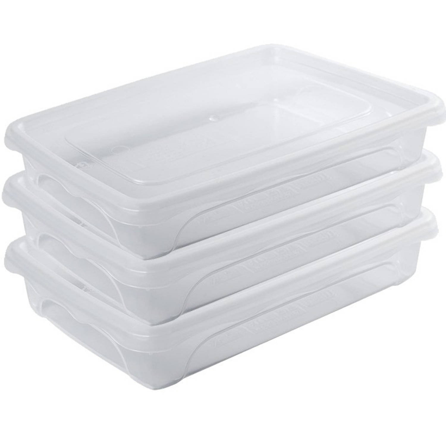 3x Voedsel plastic bewaarbakje laag 0 5 liter transparant 18 x 12 x 4 cm Vershoudbakjes