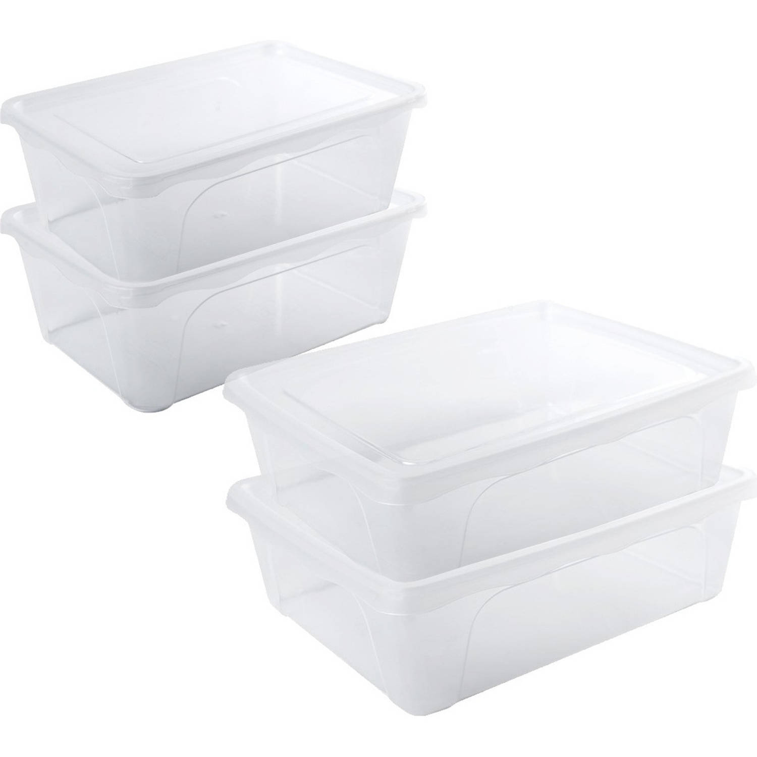 4x Voedsel plastic bewaarbakjes hoog/diep 2 liter en laag 2,5 liter transparant - Vershoudbakjes