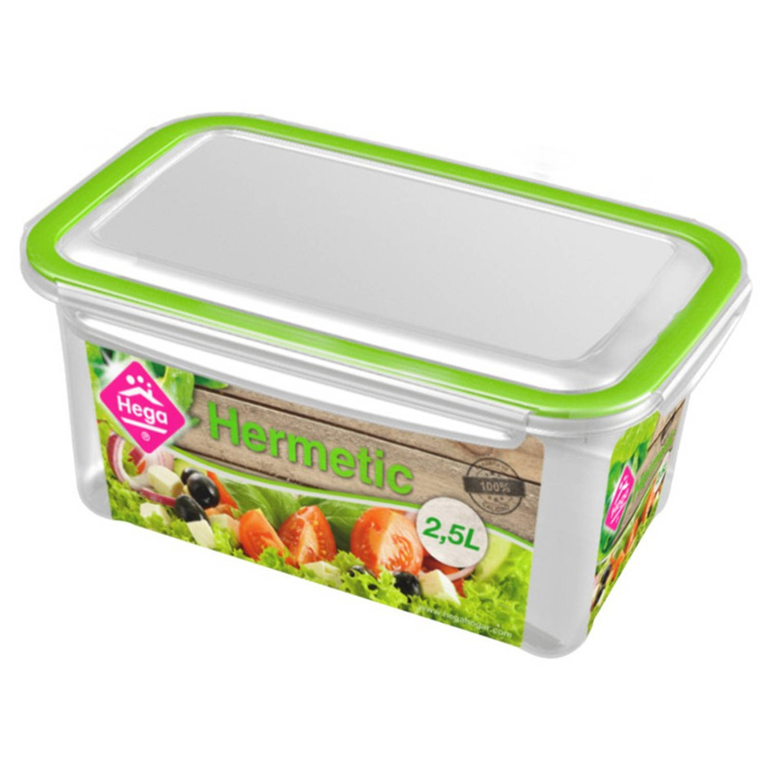 3x Voedsel plastic bewaarbakje 2,5 liter transparant/groen - Vershoudbakjes