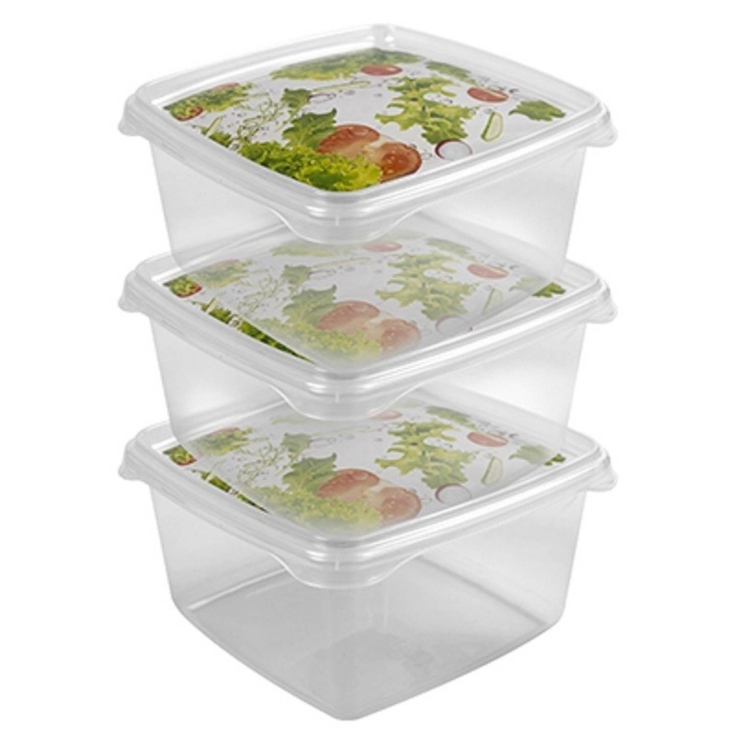 3x Voedsel plastic bewaarbakjes 1,3 liter transparant - Vershoudbakjes