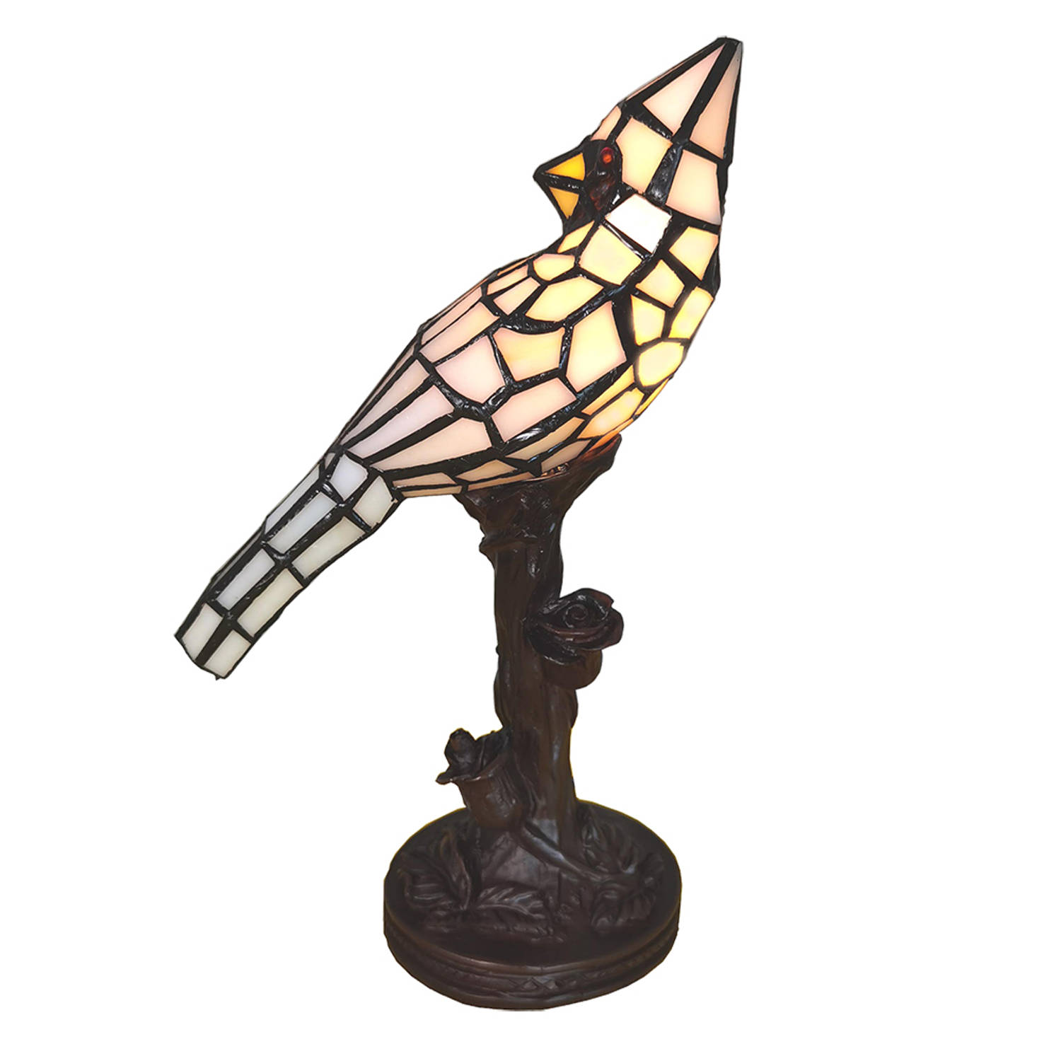Lumilamp Tiffany Tafellamp Vogel 15*12*33 Cm E14-max 1*25w Beige Kunststof, Glas Tiffany Bureaulamp 