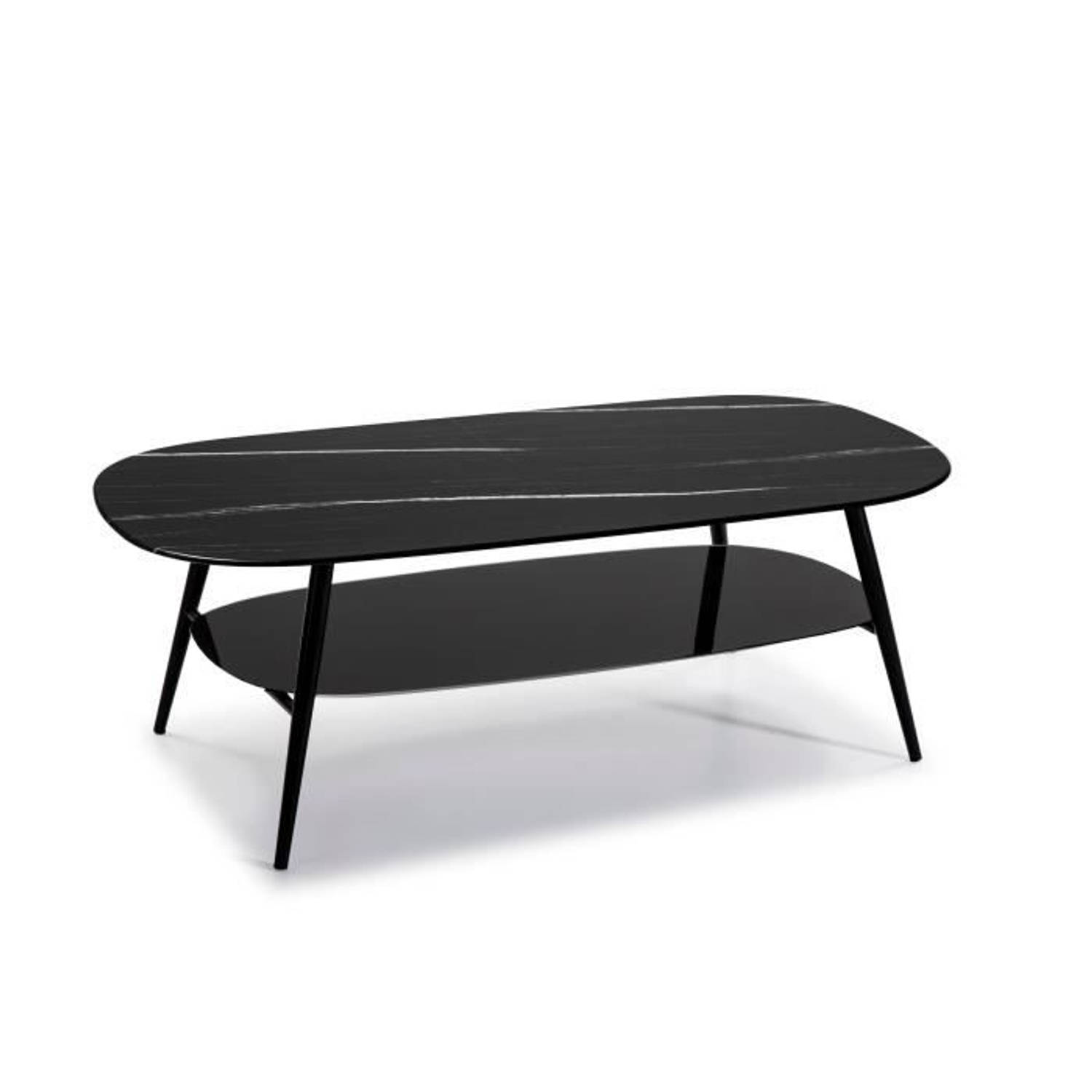 SALINA Ovale salontafel - Zwart gemarmerd glas - L 120 x D 60 x H 45 cm
